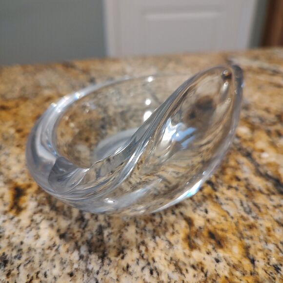 VTG Signed Val St. Lambert France Wave Crystal Clear Ashtray Trinket Dish - Picture 5 of 15